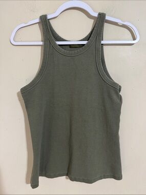 Nuuds Ribbed Tank Top Olive Green size M Athleisure Casual Summer Minimalist